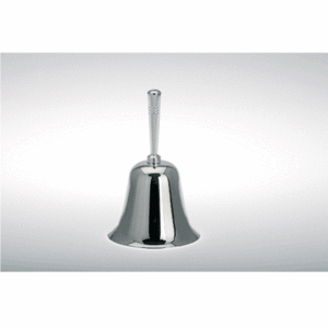 Ezüstözött csengő, mely nemcsak praktikus eszköz, hanem egy időtálló, klasszikus kiegészítő is.