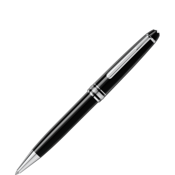 A tolltest mélyfekete nemesgyantából készült, elegáns, platinával bevont részletekkel, amelyek fölött a fehér Montblanc embléma látható