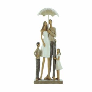 Szobor - család az esernyő alatt. Elegáns, bronz hatású, családot ábrázoló figura.