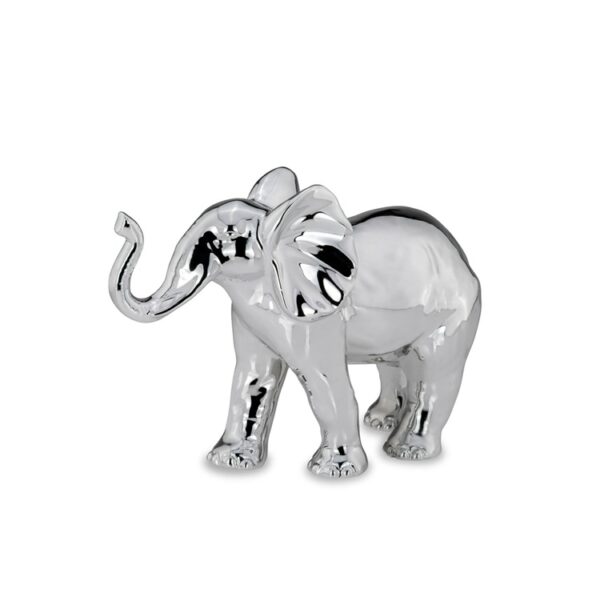 Az ezüstözött porcelán "boldog" elefánt szobor elegáns dísze lehet a ház bármely pontjának.