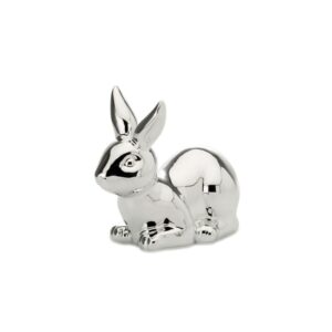 Az ezüstözött porcelán fekvő nyúl szobor jól mutat a ház bármely pontján, tökéletes dekoráció húsvétra.