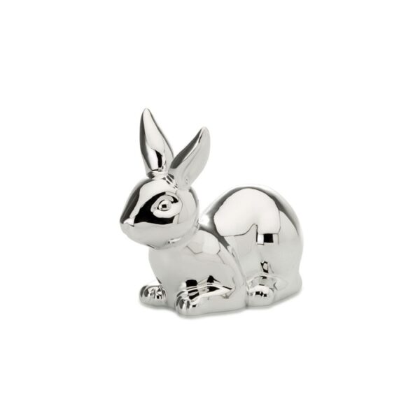 Az ezüstözött porcelán fekvő nyúl szobor jól mutat a ház bármely pontján, tökéletes dekoráció húsvétra.