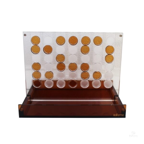 Elegáns CONNECT FOUR Logikai játék plexiüvegből, mágneses záródással.