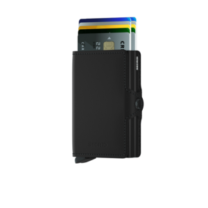 A fekete Matte Black Twinwallet akár 16 kártyát, bankjegyet és nyugtát is képes tárolni, de kompakt méretű marad.