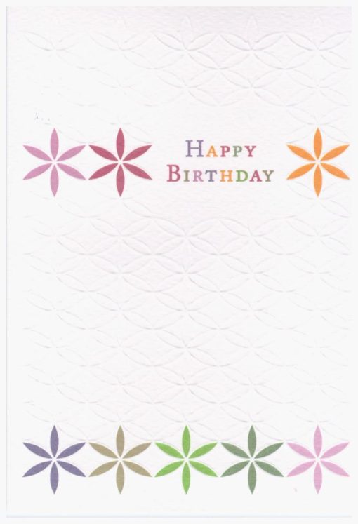 Képeslap - Happy Birthday, színes felirattal és virágokkal