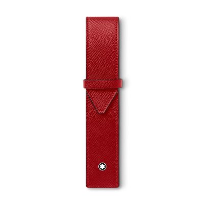 A piros Montblanc Sartorial tolltartó, vörös jacquard béléssel ellátott vörös borjúbőrből készült.