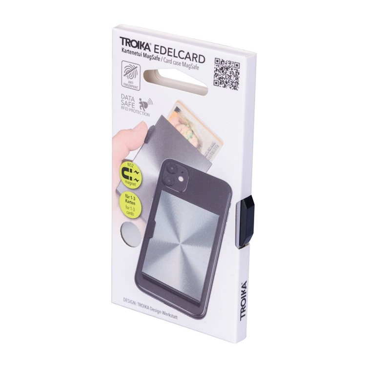 Kártyatartó „EDELCARD”. Kártyatartóként lehet használni, legfeljebb 3 kártya (pl. személyi igazolvány, jogosítvány, bankkártya) fér el benne — tehát nem egy nagy pénztárca, hanem minimalista megoldás.