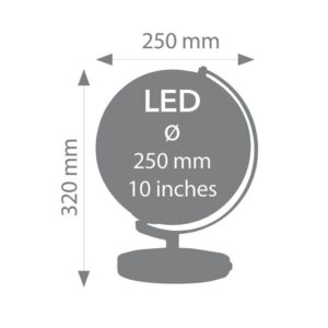 Földgömb Terra Light- világítós kék, ezüst. Világító földgömb, teljes magassága 32 cm, forgatható, stabil krómozott fém talppal.