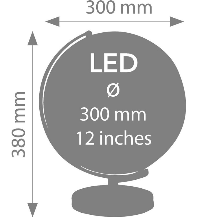 Földgömb Stella Érintős- világítós kék, zöld. 30 cm átmérőjű földgömb, integrált világítás 3 fénymóddal érintéses funkcióval, GaN és Power Delivery gyors töltési technológiával ellátott töltőcsatlakozóval.