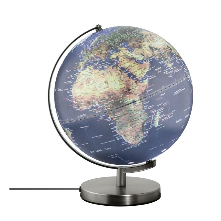 Földgömb Stella Érintős- világítós kék, zöld. 30 cm átmérőjű földgömb, integrált világítás 3 fénymóddal érintéses funkcióval, GaN és Power Delivery gyors töltési technológiával ellátott töltőcsatlakozóval.