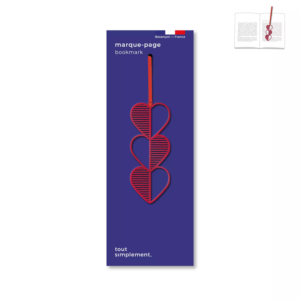 Könyvjelző Szív - matt piros. A hosszú szalagnak köszönhetően bármilyen méretű könyvhöz ideális.