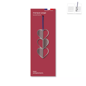 Könyvjelző Szív - matt fém. A hosszú szalagnak köszönhetően bármilyen méretű könyvhöz ideális.