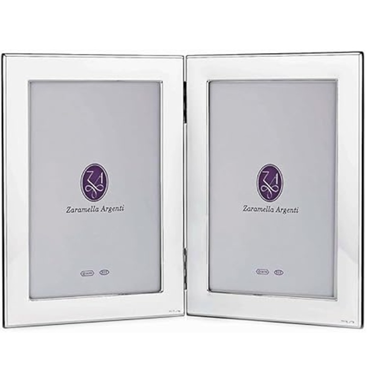 Ezüst dupla képkeret. Olasz, 925-üs ezüst dupla képkeret fa hátlappal. Díszdobozban.