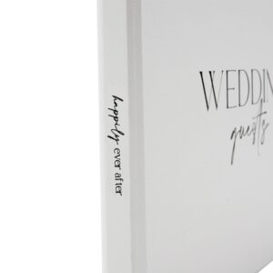 Vendégkönyv - esküvőre. A könyv gerincén egy gyönyörű, csillogó arany folyóírással a „Happily ever after” (Boldogan, míg meg nem halnak) felirat olvasható.