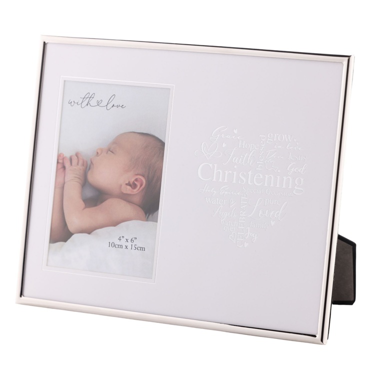 Képkeret keresztelős - „Whit Love”. Ez az elegáns, minimalista stílusú képkeret.