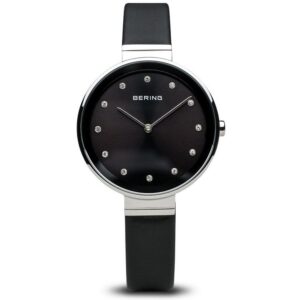Bering Classic Collection karóra, fekete bőrszíjas és számlapos kifinomult, minimalista karóra.